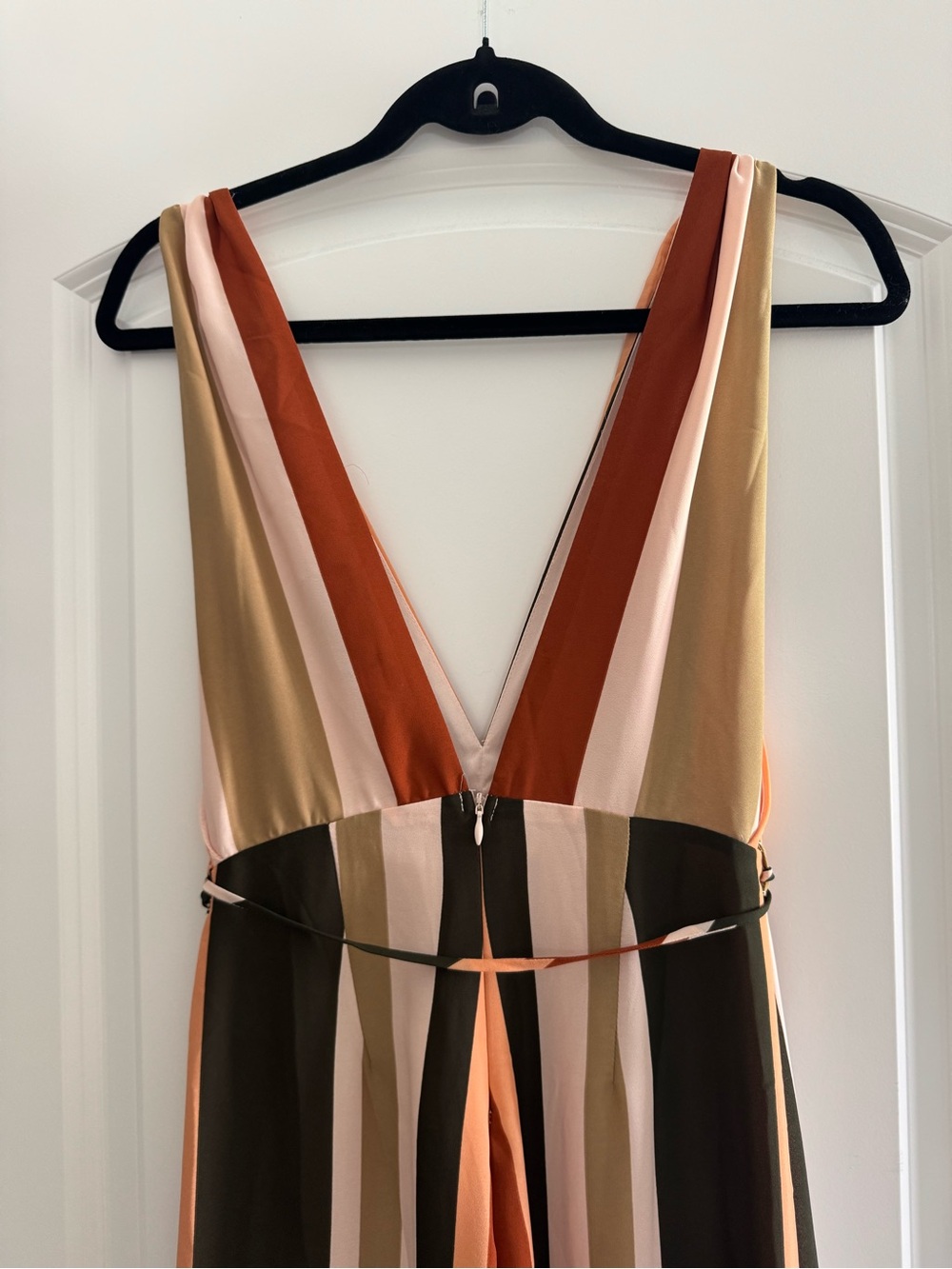 Striped V-Neck Wide-Leg Jumpsuit in Rust Multi - Picture 6 of 8